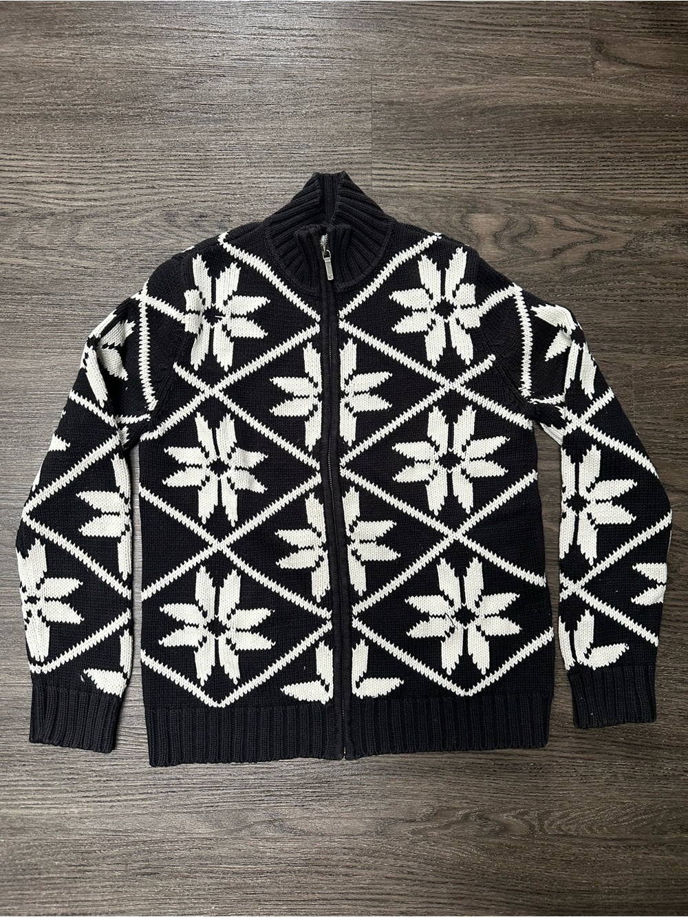 Jones New York Sport Snowflake Zip Cardigan Sweater Black White Women’s Sz S